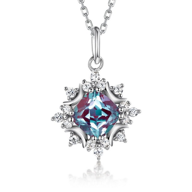 Luxury Cultivate Alexandrite Pendant Necklace for Women 925 Sterling Silver Fine Jewelry Custom Wholesale Dangle Drop Necklaces