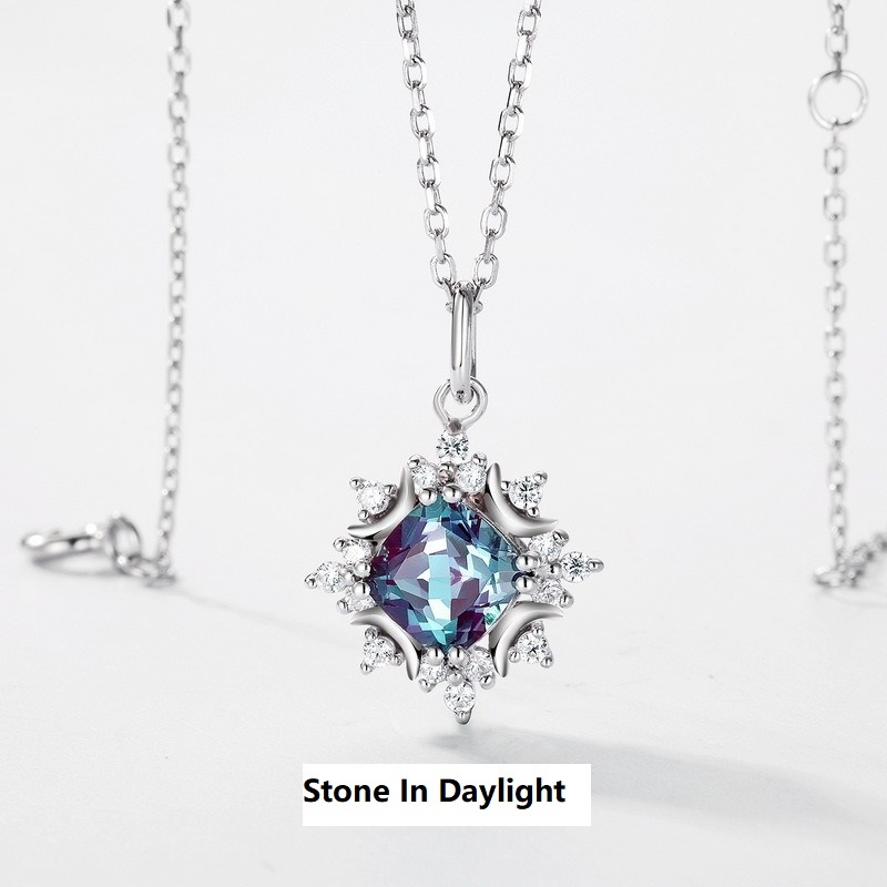 Luxury Cultivate Alexandrite Pendant Necklace for Women 925 Sterling Silver Fine Jewelry Custom Wholesale Dangle Drop Necklaces