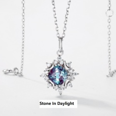 Luxury Cultivate Alexandrite Pendant Necklace for Women 925 Sterling Silver Fine Jewelry Custom Wholesale Dangle Drop Necklaces
