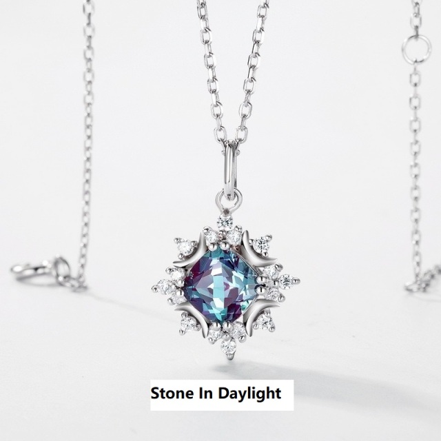 Luxury Cultivate Alexandrite Pendant Necklace for Women 925 Sterling Silver Fine Jewelry Custom Wholesale Dangle Drop Necklaces