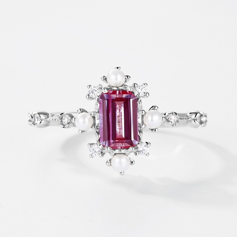 Rhodium Plated S925 Sterling Silver Adjustable Ring with Natural Alexandrite Gemstone