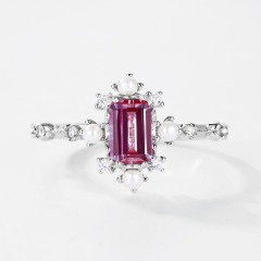 Rhodium Plated S925 Sterling Silver Adjustable Ring with Natural Alexandrite Gemstone