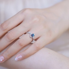 Rhodium Plated S925 Sterling Silver Adjustable Ring with Natural Alexandrite Gemstone