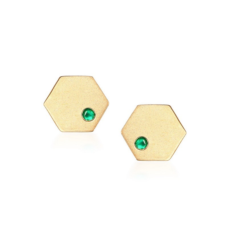 Brushed Wholesale Jewelry Suppliers Geometric Lab-grown Emerald S925 Silver 14K Gold Plated Stud Earrings Fine Jewelries with Gemstones For Women Gift