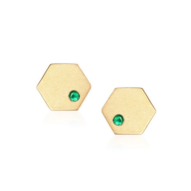 Brushed Wholesale Jewelry Suppliers Geometric Lab-grown Emerald S925 Silver 14K Gold Plated Stud Earrings Fine Jewelries with Gemstones For Women Gift