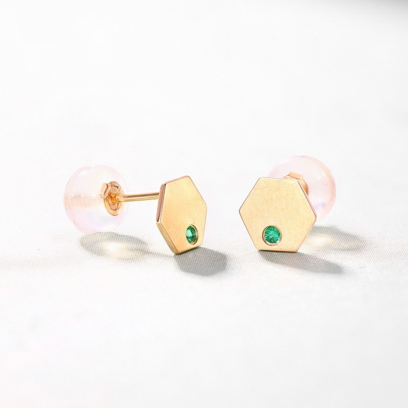 Brushed Wholesale Jewelry Suppliers Geometric Lab-grown Emerald S925 Silver 14K Gold Plated Stud Earrings Fine Jewelries with Gemstones For Women Gift