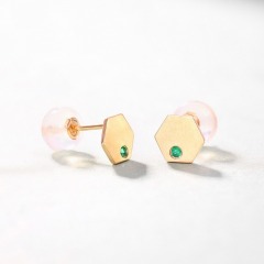 Brushed Wholesale Jewelry Suppliers Geometric Lab-grown Emerald S925 Silver 14K Gold Plated Stud Earrings Fine Jewelries with Gemstones For Women Gift