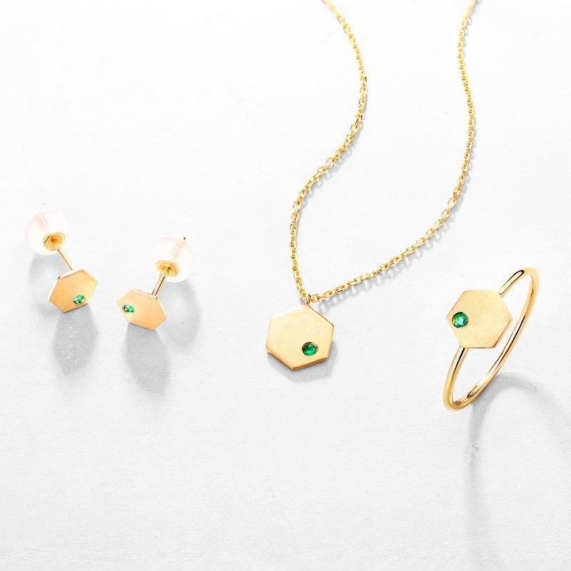 Brushed Wholesale Jewelry Suppliers Geometric Lab-grown Emerald S925 Silver 14K Gold Plated Stud Earrings Fine Jewelries with Gemstones For Women Gift