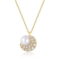 Custom Wholesale Jewelry Supplier 14K gold plated S925 Sterling Silver Romantic Moon Star Fresh pure water natural pearl Pendant Necklace