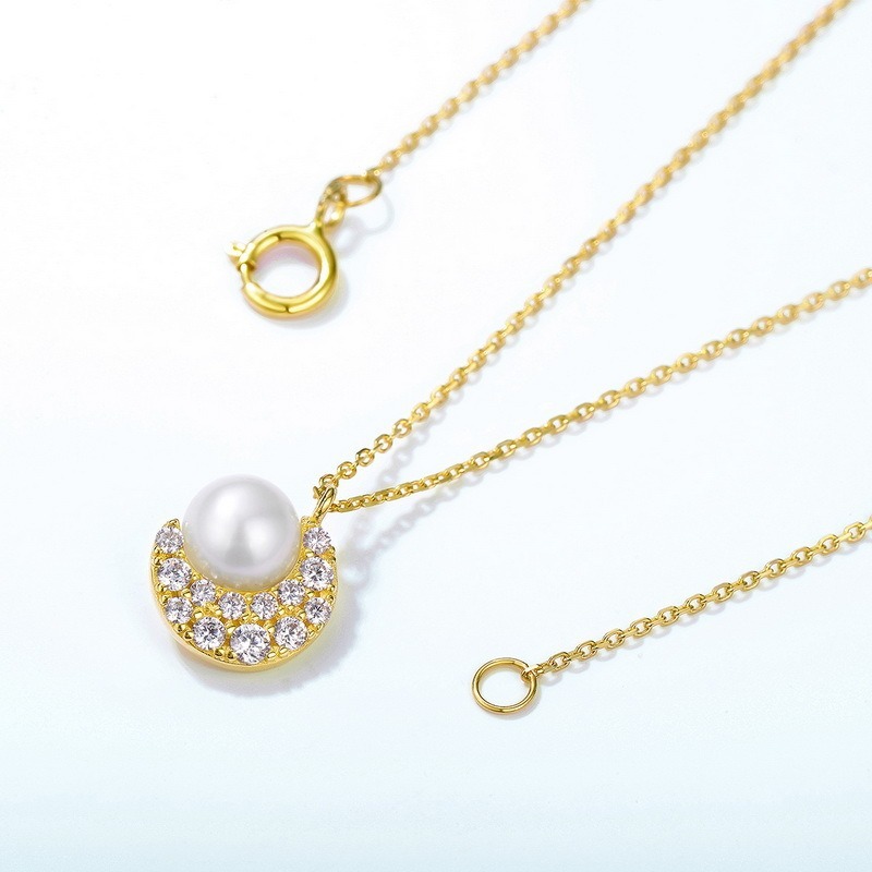 Custom Wholesale Jewelry Supplier 14K gold plated S925 Sterling Silver Romantic Moon Star Fresh pure water natural pearl Pendant Necklace