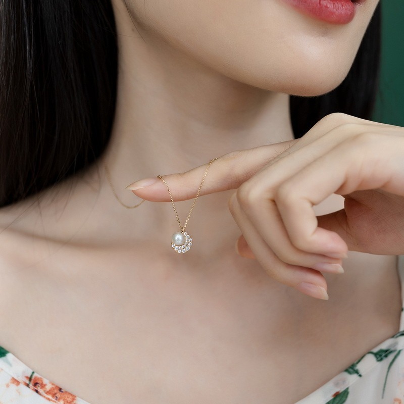 Custom Wholesale Jewelry Supplier 14K gold plated S925 Sterling Silver Romantic Moon Star Fresh pure water natural pearl Pendant Necklace