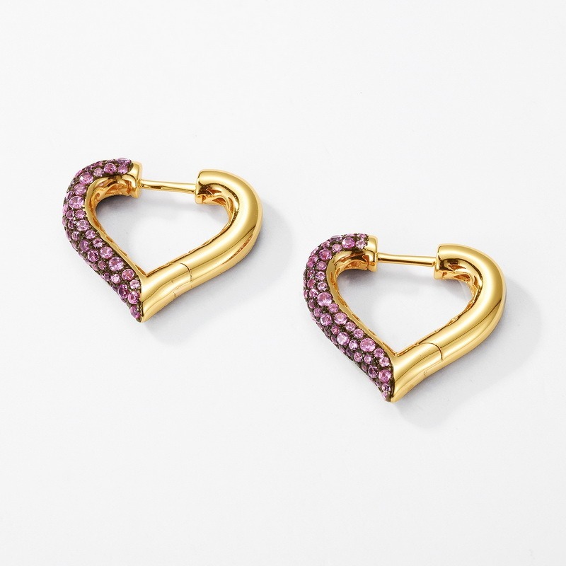 Wholesale Jewelry Suppliers Custom Ruby-Corundum Pave Heart Shape Hoop Earrings with high-end S925 Sterling Silver Design for Women Gift