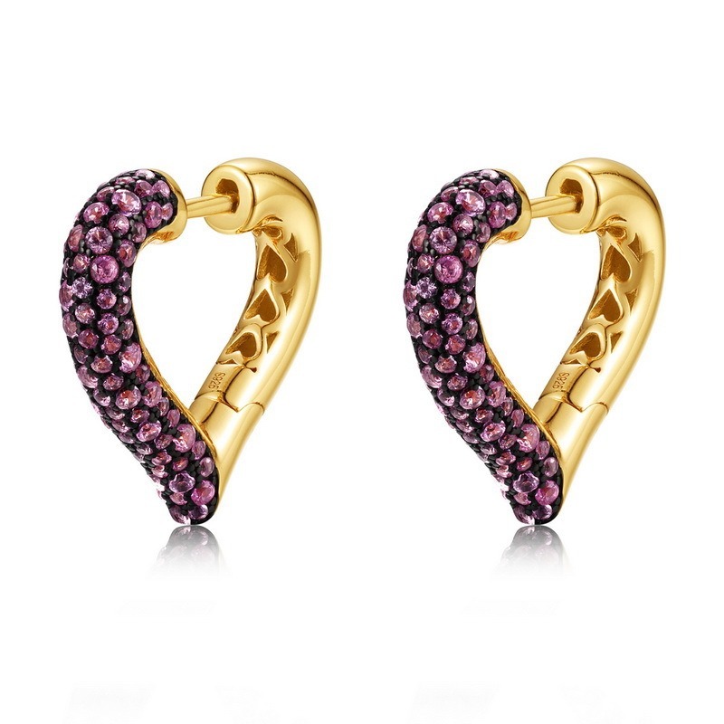 Wholesale Jewelry Suppliers Custom Ruby-Corundum Pave Heart Shape Hoop Earrings with high-end S925 Sterling Silver Design for Women Gift