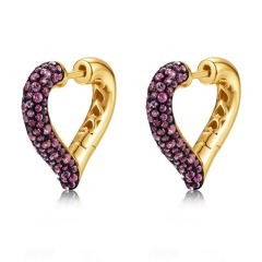 Wholesale Jewelry Suppliers Custom Ruby-Corundum Pave Heart Shape Hoop Earrings with high-end S925 Sterling Silver Design for Women Gift