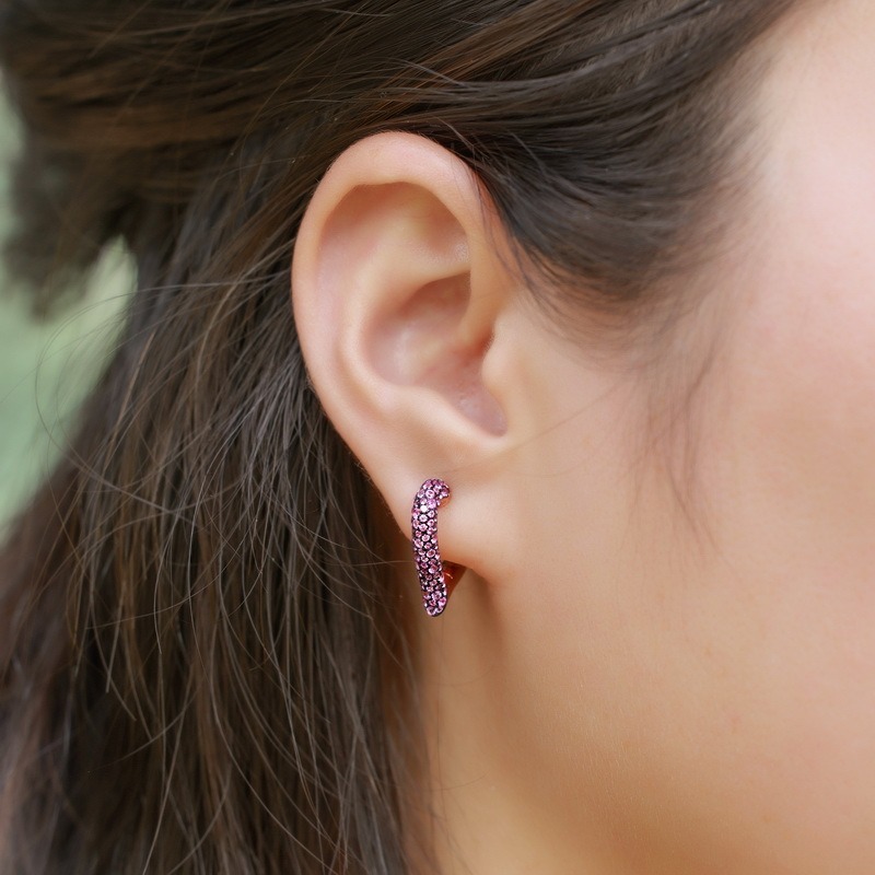 Wholesale Jewelry Suppliers Custom Ruby-Corundum Pave Heart Shape Hoop Earrings with high-end S925 Sterling Silver Design for Women Gift