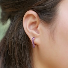 Wholesale Jewelry Suppliers Custom Ruby-Corundum Pave Heart Shape Hoop Earrings with high-end S925 Sterling Silver Design for Women Gift