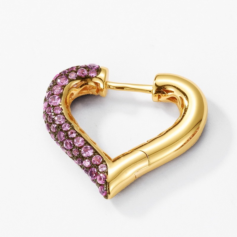 Wholesale Jewelry Suppliers Custom Ruby-Corundum Pave Heart Shape Hoop Earrings with high-end S925 Sterling Silver Design for Women Gift