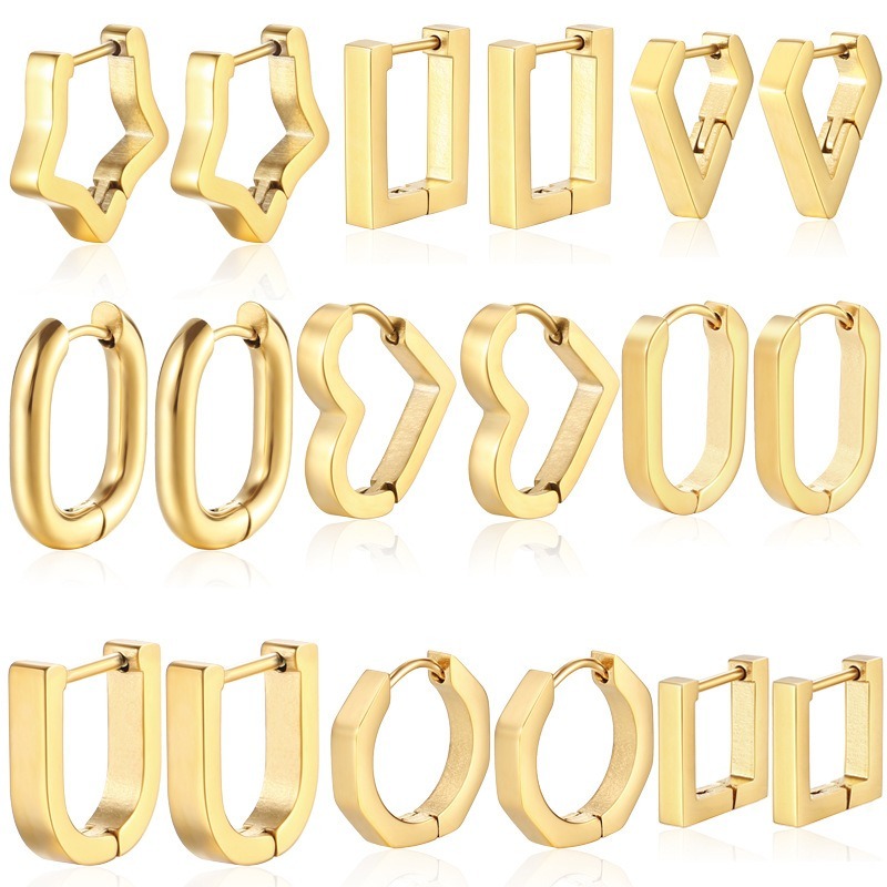 Wholesale jewelry supplier Customized PVD gold plated Geometric 316L Stainless Steel Hoop Earrings