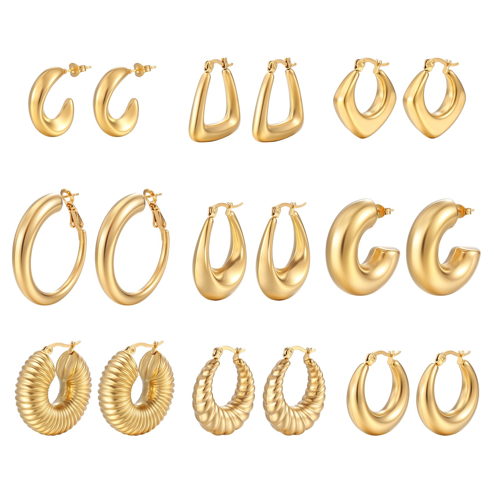 Geometric Hollow Earrings in 316L Surgical Steel | Vacuum Plated, Hypoallergenic & Lightweight Modern Jewelry | Multiple Shapes Available