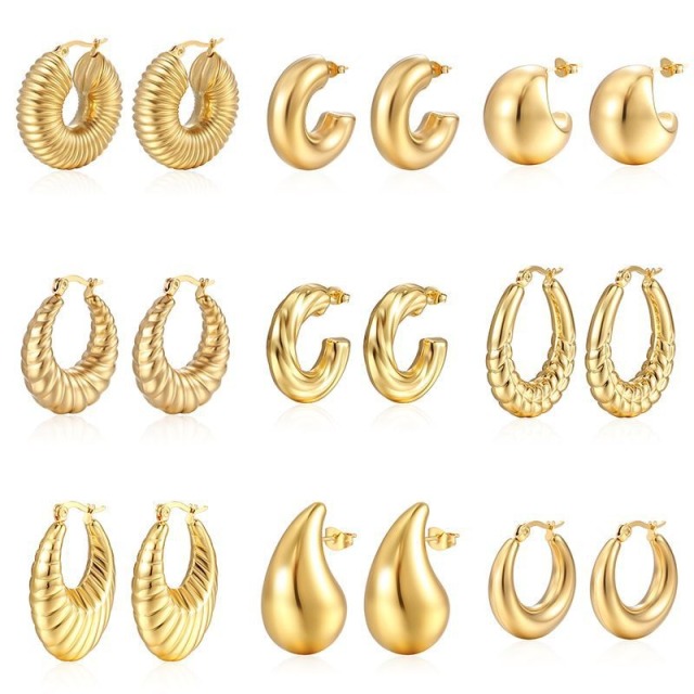 Geometric Hollow Earrings in 316L Surgical Steel | Vacuum Plated, Hypoallergenic & Lightweight Modern Jewelry | Multiple Shapes Available
