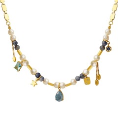 316L stainless steel necklace with Freshwater Pearl &  Natural Stone