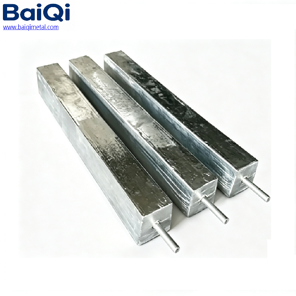 Zinc sacrificial anode with steel core extension
