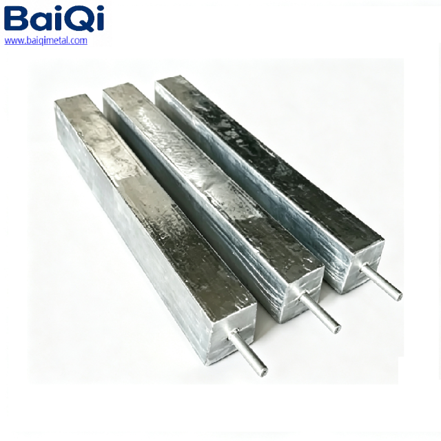 Zinc sacrificial anode with steel core extension