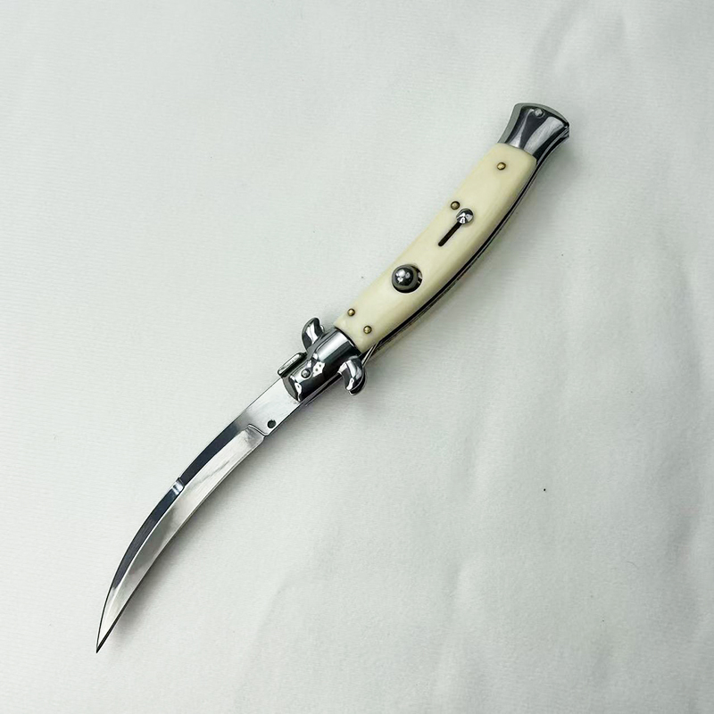 11 Inch AKC Side Open Folding Knife, Curved Blade, High Heel Shaped,  Buffalo Horn