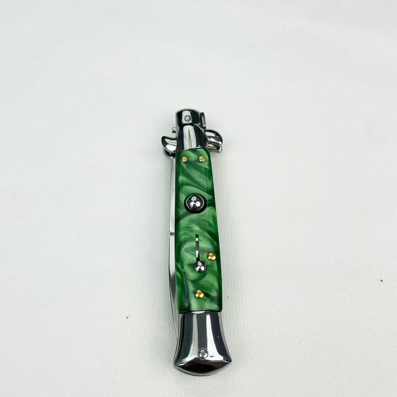 9 Inch AKC Side Open Folding Knife with High Heel Shaped Resin Handle GREEN