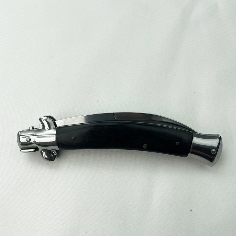 11 Inch AKC Side Open Folding Knife, Curved Blade, High Heel Shaped, Buffalo Horn