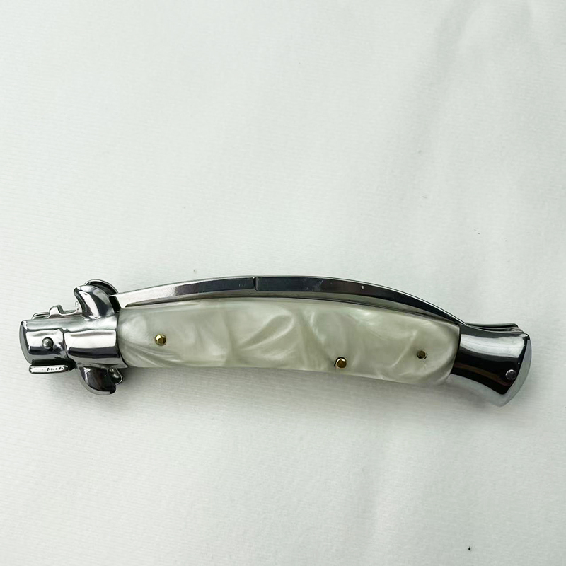 11 Inch AKC Side Open Folding Knife, Curved Blade, High Heel Shaped, Buffalo Horn & Wood Handle