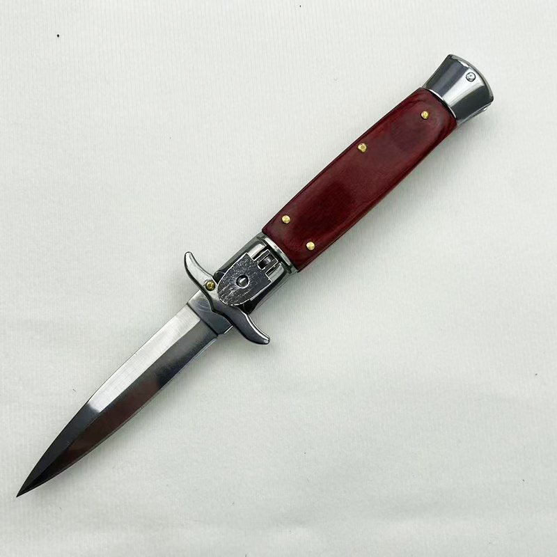 9 Inch AKC Side Open Folding Knife, Patriot High Heel Style, Red Resin Handle