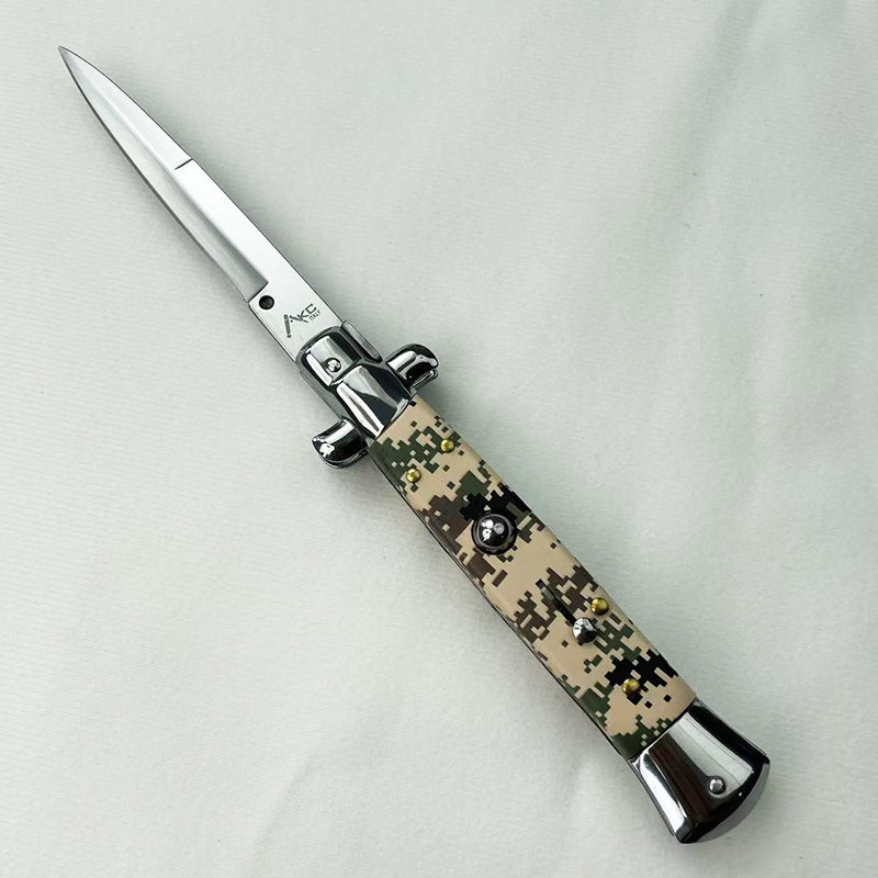 11 Inch AKC Side Open Folding Knife, High Heel Shaped, Camo & Black Grid Texture, Men’s Top Pick