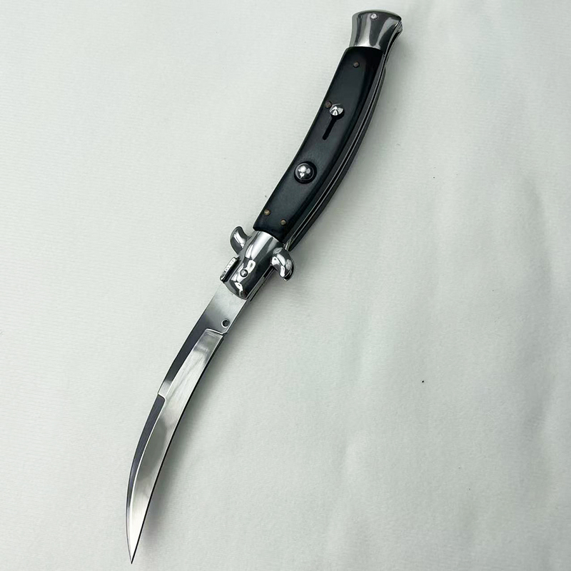 11 Inch AKC Side Open Folding Knife, Curved Blade, High Heel Shaped, Buffalo Horn