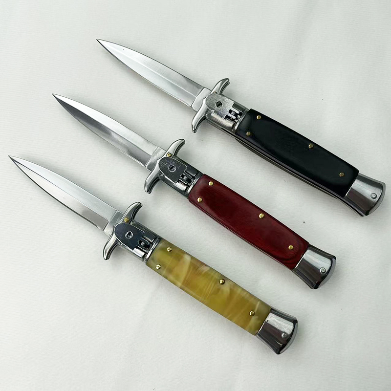 9 Inch AKC Side Open Folding Knife, Patriot High Heel Style, Red Resin Handle