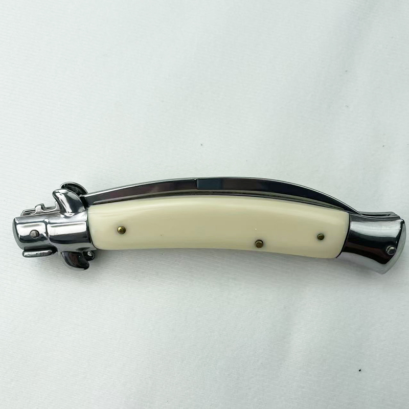 11 Inch AKC Side Open Folding Knife, Curved Blade, High Heel Shaped,  Buffalo Horn