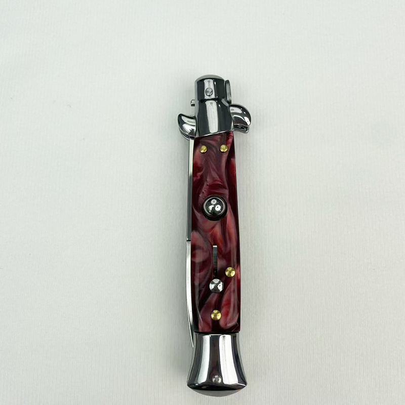 9 Inch AKC Side Open Folding Knife with High Heel Shaped Resin Handle