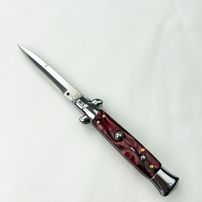 9 Inch AKC Side Open Folding Knife with High Heel Shaped Resin Handle
