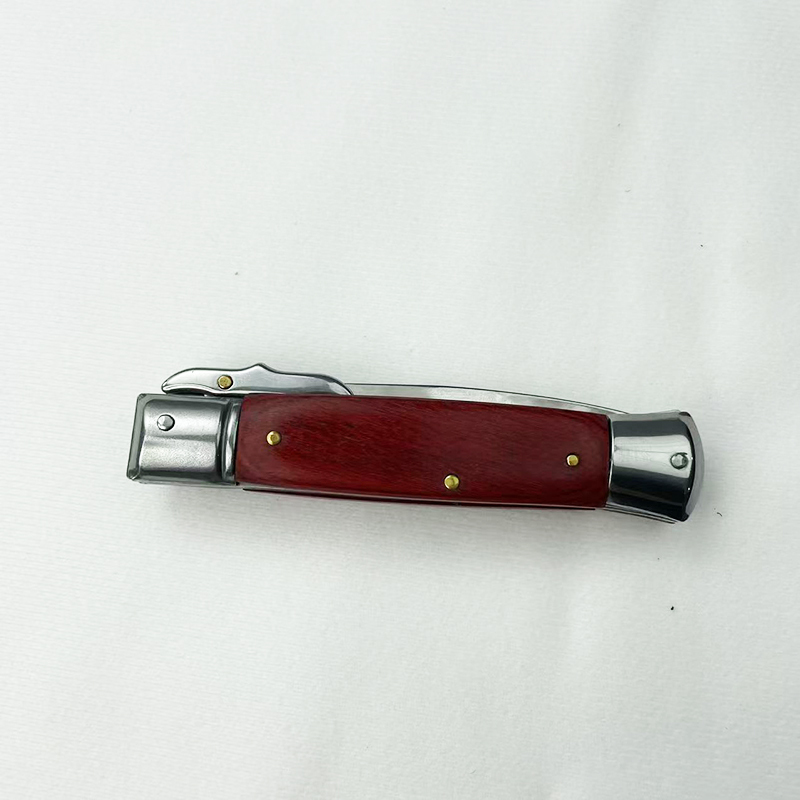 9 Inch AKC Side Open Folding Knife, Patriot High Heel Style, Red Resin Handle