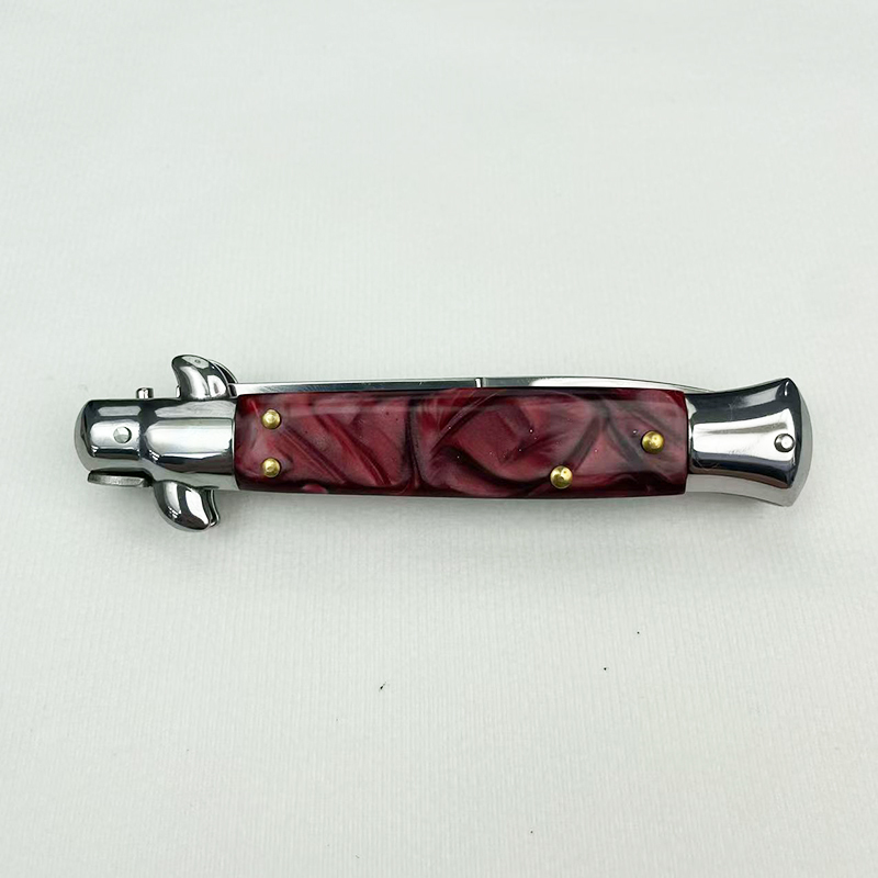 9 Inch AKC Side Open Folding Knife with High Heel Shaped Resin Handle