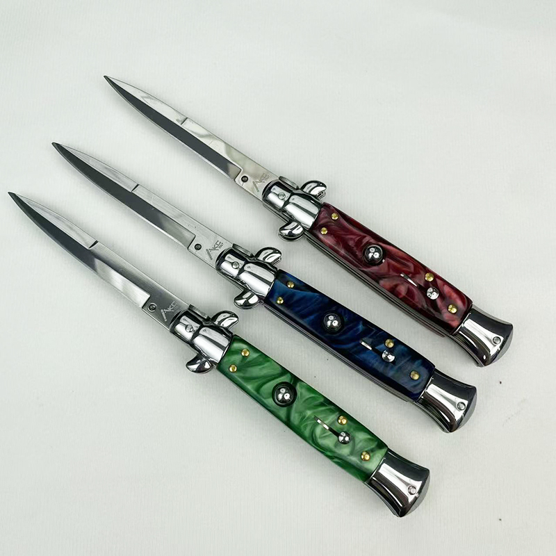 9 Inch AKC Side Open Folding Knife with High Heel Shaped Resin Handle