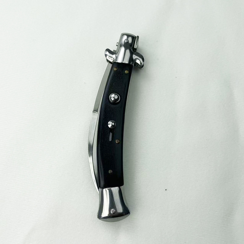 11 Inch AKC Side Open Folding Knife, Curved Blade, High Heel Shaped, Buffalo Horn
