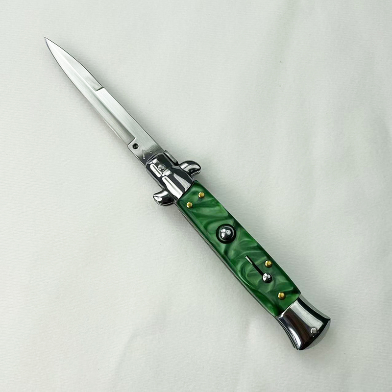 9 Inch AKC Side Open Folding Knife with High Heel Shaped Resin Handle GREEN