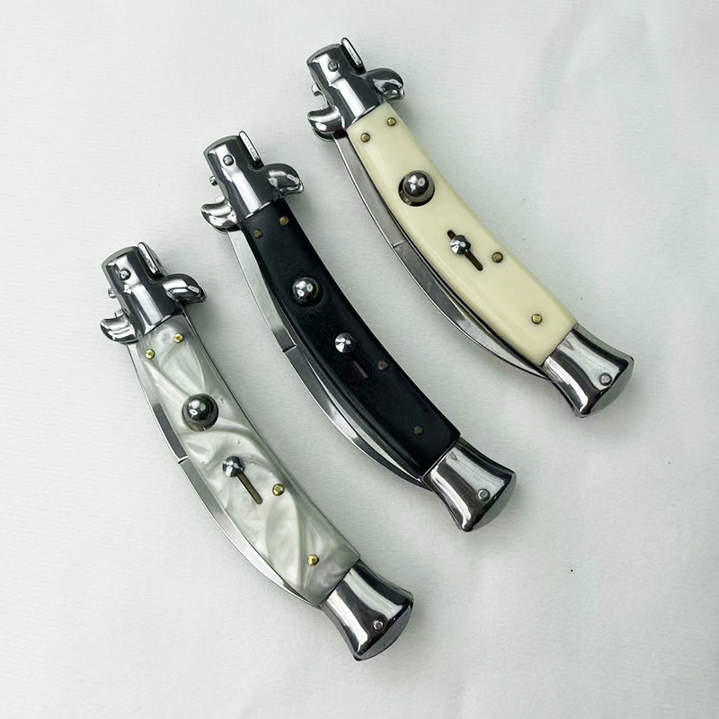 11 Inch AKC Side Open Folding Knife, Curved Blade, High Heel Shaped,  Buffalo Horn