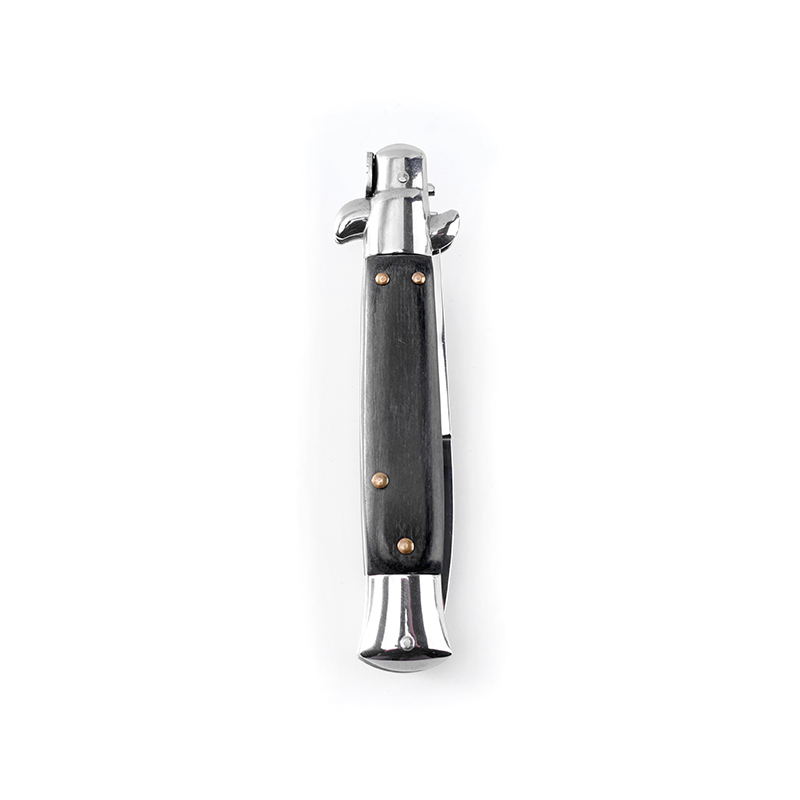 9 Inch AKC Mafia Side Open Folding Knife, High Heel Style, Mirror Polished Blade, Wooden Handle