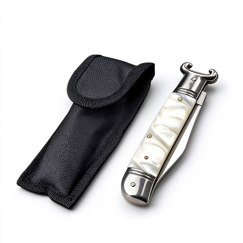 7 Inch AKC Automatic Knife, EDC Pocket Knife, Portable Carry, Black & Mother of Pearl Handle