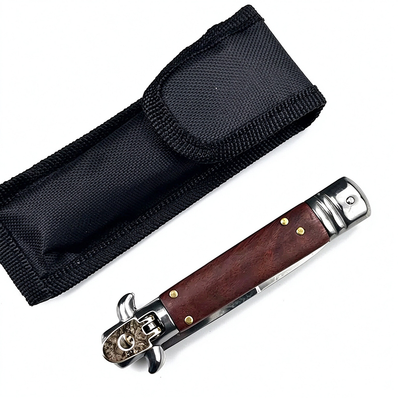 11 Inch Classic AKC Automatic Knife, Stainless Steel Blade, Wood Handle, Black & Yellow Handle Options