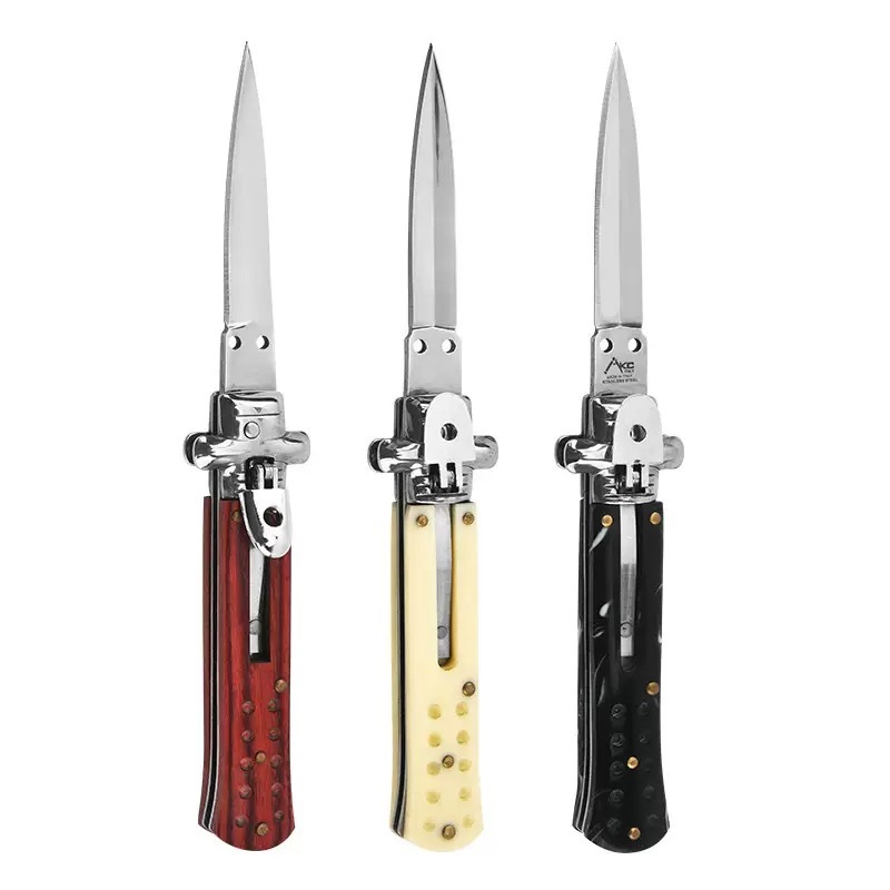 7" AKC Side Open Switchblade, Daily EDC Pocket Knife, Portable Carry black