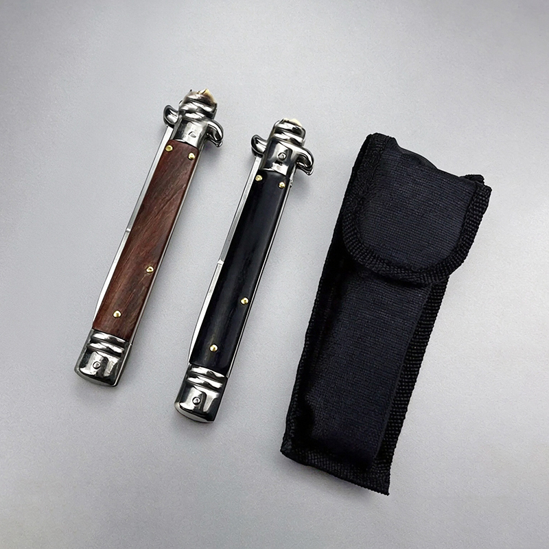 11" AKC Side Open Switchblade | High-End Wood Handle, Metal Pommel, Stainless Steel