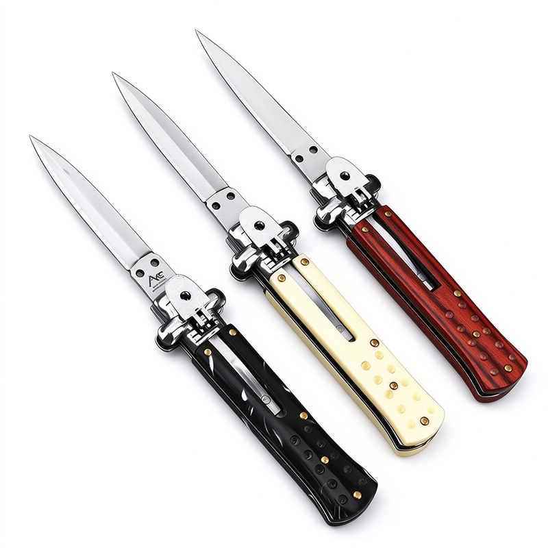 7" AKC Side Open Switchblade, Daily EDC Pocket Knife, Portable Carry black